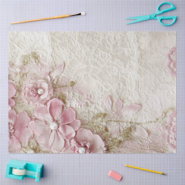 Papel De Seda Shabby Chic Rosa Renda  (Arte )