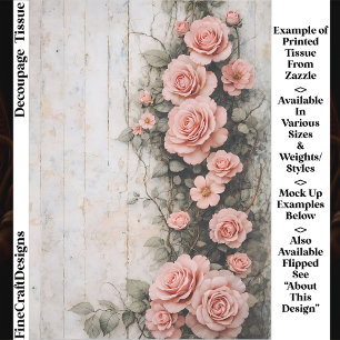 Papel De Seda Shabby Chic Rosas Cor-de-Rosa Trepadeiras FD8R Dec