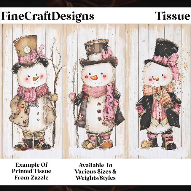 Papel De Seda Shabby Chic Snowman Trio Wood Panel FG1 Decoupage (Criador carregado)