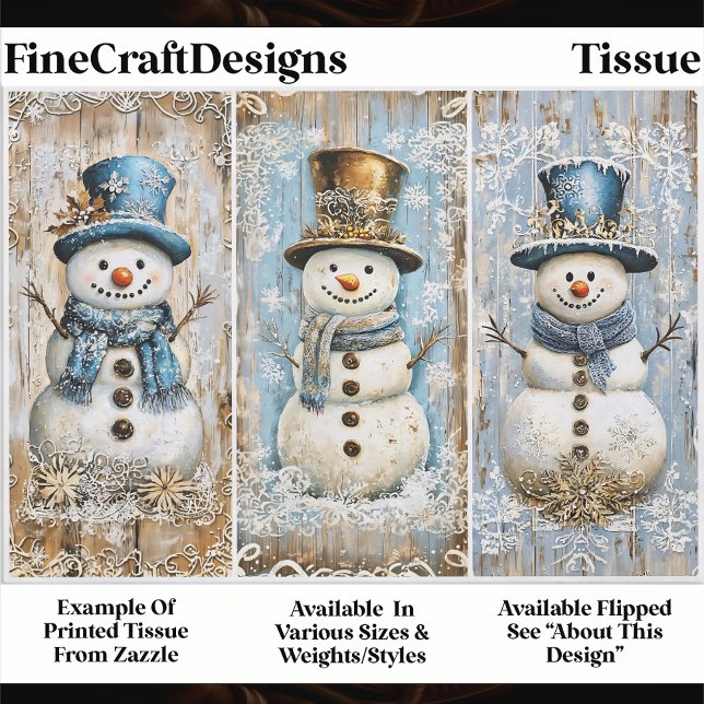 Papel De Seda Shabby Chic Snowmen Blue Gold EL8R Decoupage (Criador carregado)