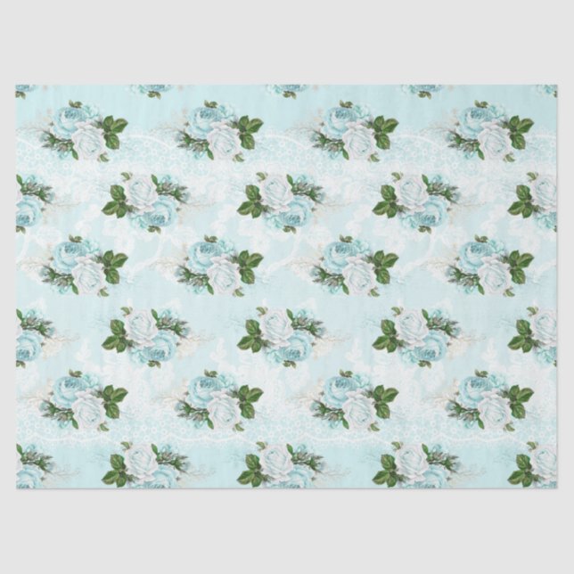 Papel De Seda Shabby Floral Aqua Series Design 1 (Frente )