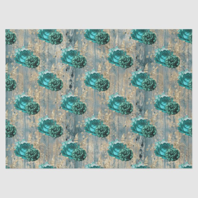 Papel De Seda Shabby Floral Aqua Series Design 5 (Frente )