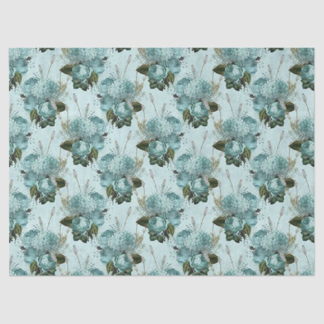 Papel De Seda Shabby Floral Aqua Series Design 7 (Frente )