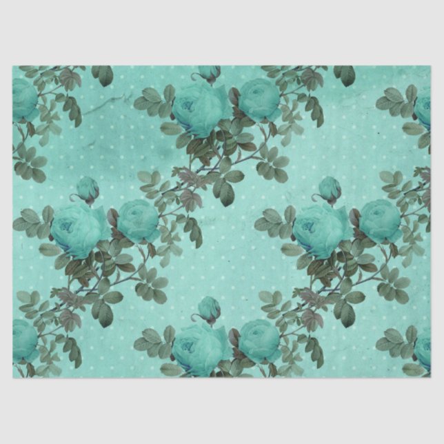 Papel De Seda Shabby Floral Turquoise Series Design 7 (Frente )