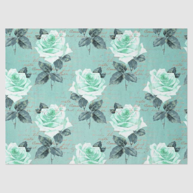 Papel De Seda Shabby Floral Turquoise Series Design 9 (Frente )