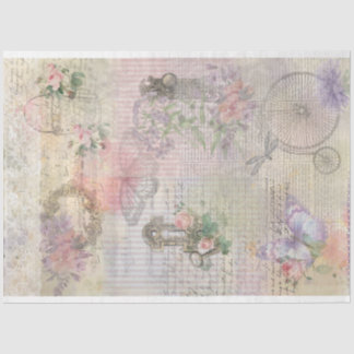 Papel De Seda Shabby Vintage Bicycle Key Flowers Lace Butterfly