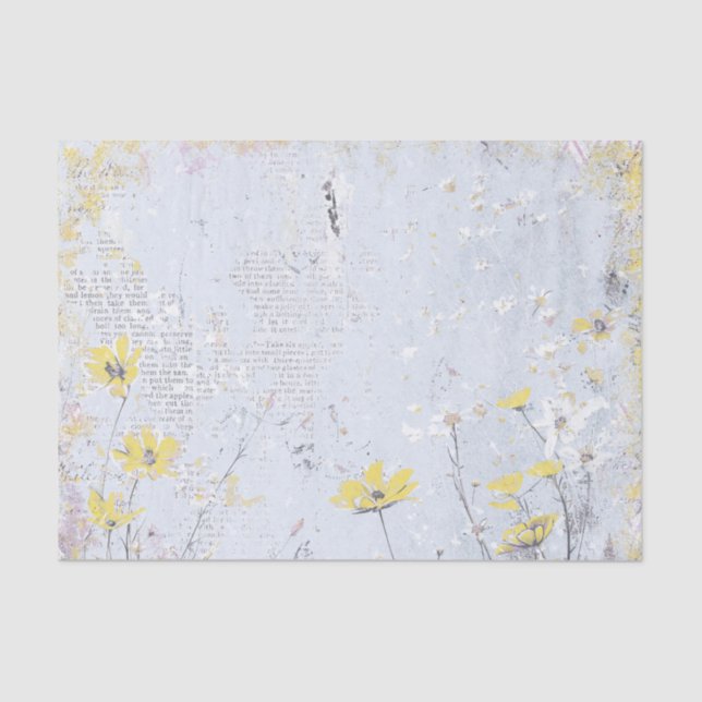 Papel De Seda Shabby Yellow Wildflower Daisy Blue Collage (Frente )