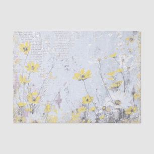 Papel De Seda Shabby Yellow Wildflower Daisy Blue Collage