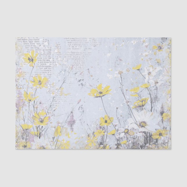Papel De Seda Shabby Yellow Wildflower Daisy Blue Collage (Frente )