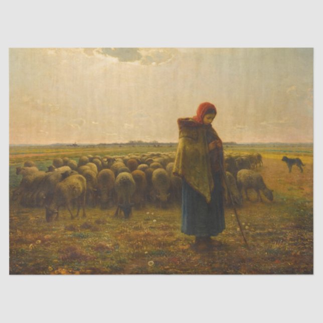 Papel De Seda Shepherdese com seu bando de Jean-Francois Millet (Frente )