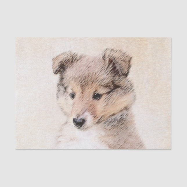 Papel De Seda Shetland Sheepdog Puppy Pintura Original (Frente )