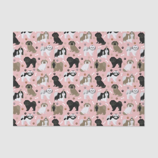Papel De Seda Shih Tzu Dogs Paws and Bones Tissue Paper (Frente )
