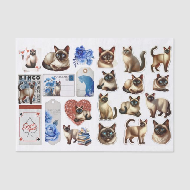 Papel De Seda Siamese Cat Fussy Cuts with Coordinating Ephemera (Frente )