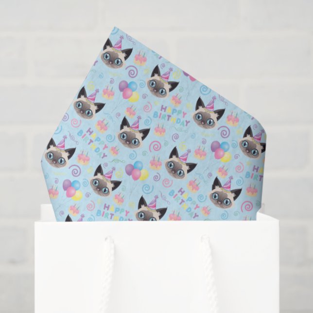 Papel De Seda Siamese Cat Tissue Paper in Blue (Sacola de presentes)