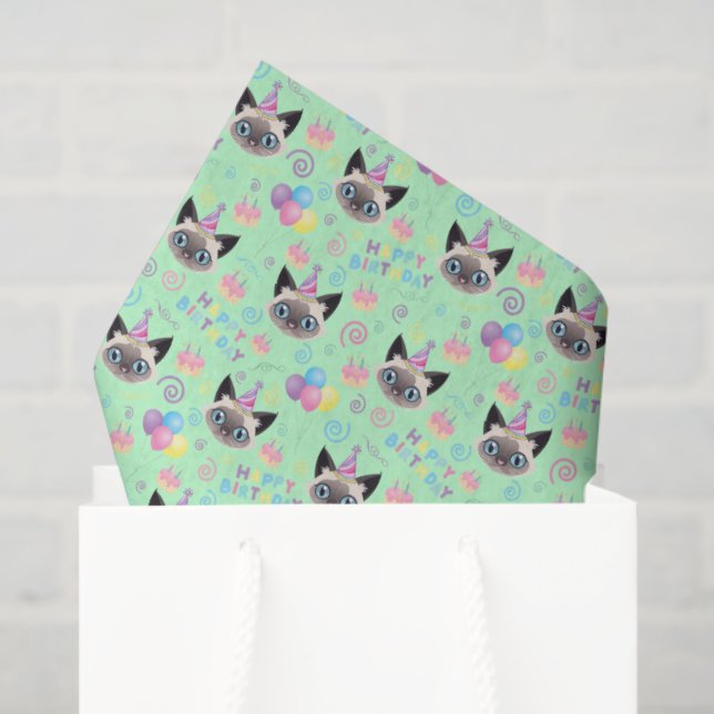 Papel De Seda Siamese Cat Tissue Paper in Green (Sacola de presentes)