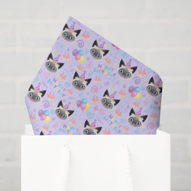 Papel De Seda Siamese Cat Tissue Paper in Purple (Sacola de presentes)