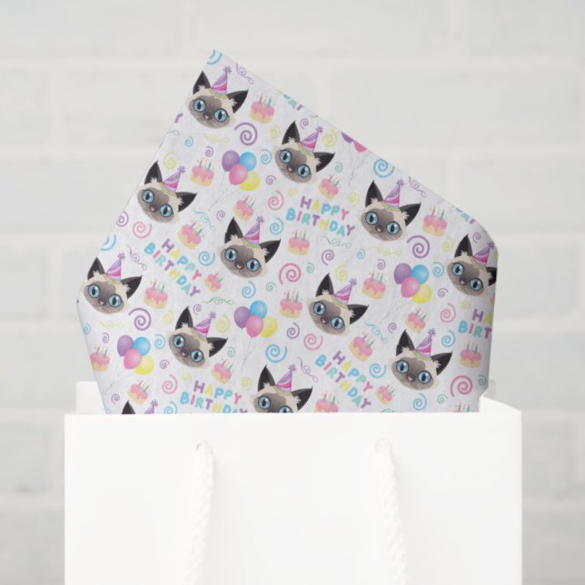 Papel De Seda Siamese Cat Tissue Paper in White (Sacola de presentes)
