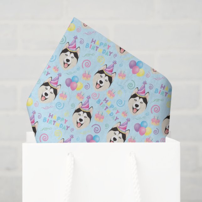 Papel De Seda Siberian Husky Tissue Paper in Blue (Sacola de presentes)