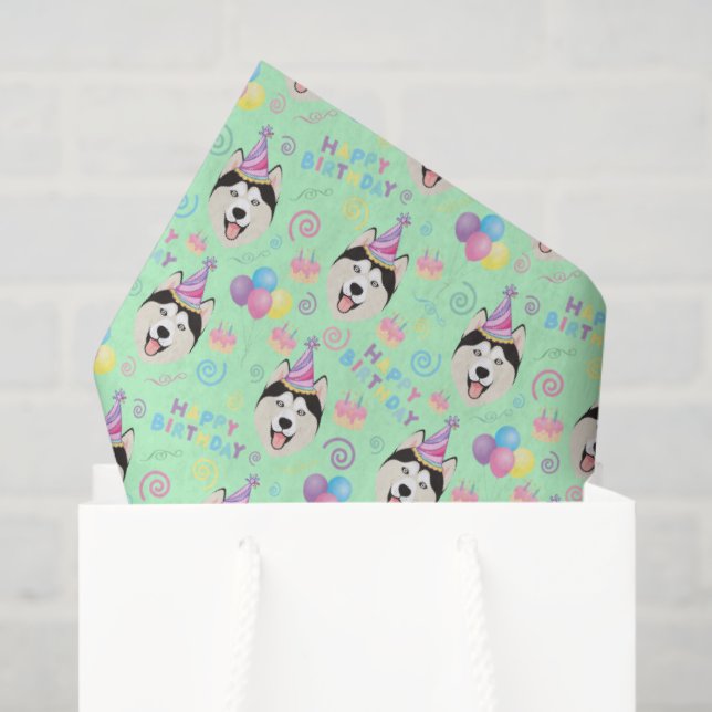 Papel De Seda Siberian Husky Tissue Paper in Green (Sacola de presentes)