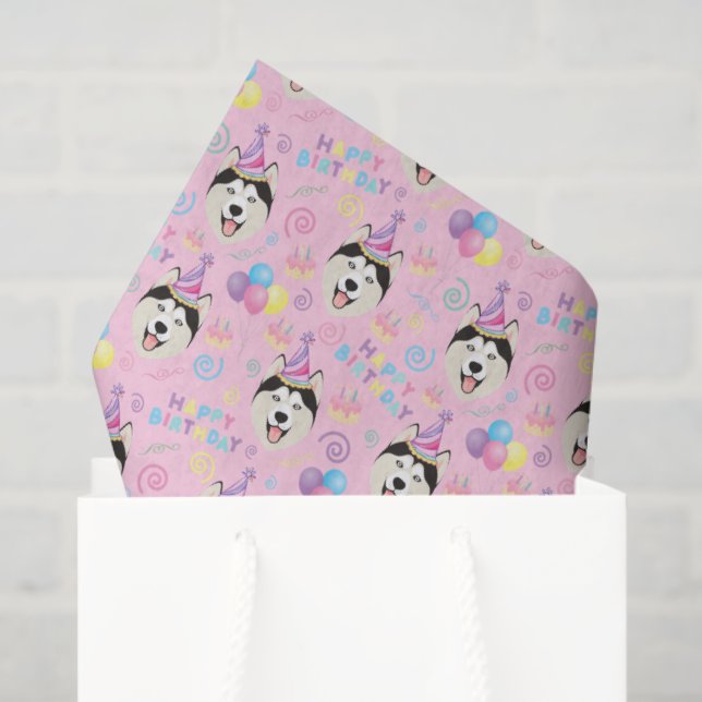 Papel De Seda Siberian Husky Tissue Paper in Pink (Sacola de presentes)