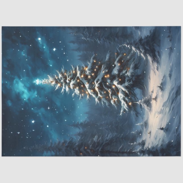 Papel De Seda Silent Night Christmas Tree Under the Stars  (Frente )