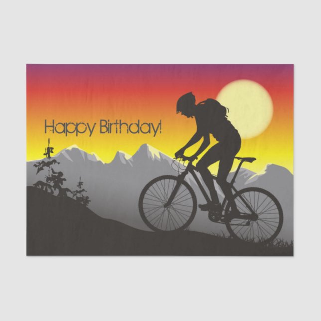 Papel De Seda Silhouette Mountain Bike Feliz Aniversário (Frente )