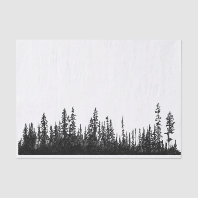 Papel De Seda Silhueta de árvores ao longe em desenho rústico pr (Frente )