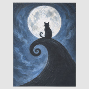 Papel De Seda Silhueta de Gato Preto Decoupage de Lua Cheia