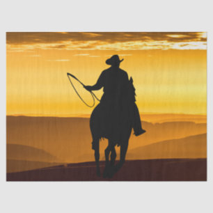 Papel De Seda Silhueta Sunset Horse Cowboy