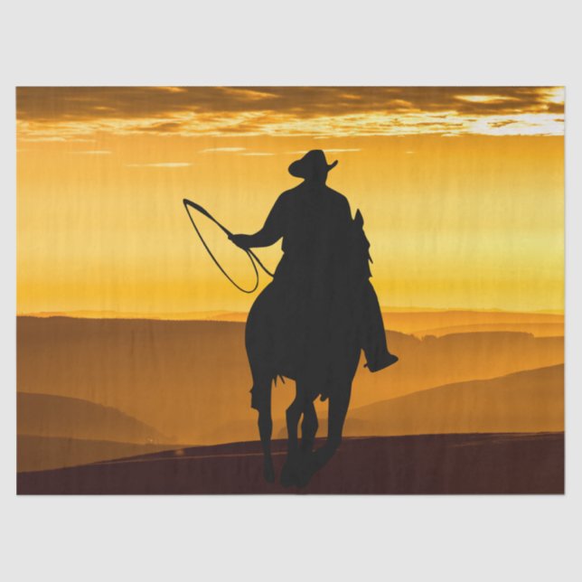 Papel De Seda Silhueta Sunset Horse Cowboy (Frente )