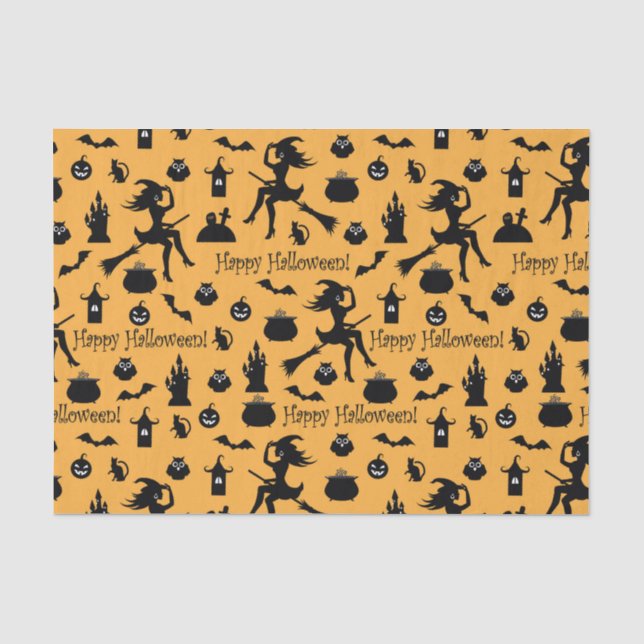 Papel De Seda Silhuetas de Halloween Laranja (Frente )