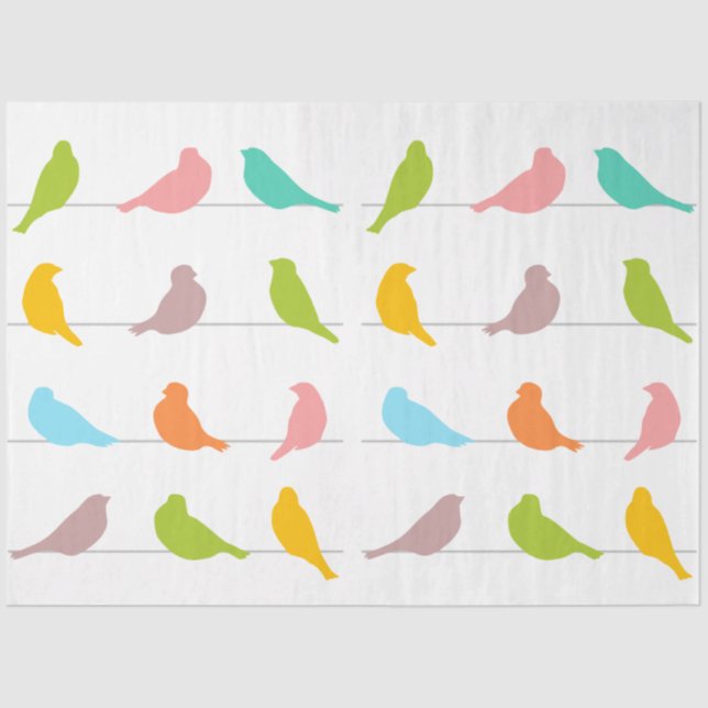 Papel De Seda Silhuettes de aves coloridas (Frente )