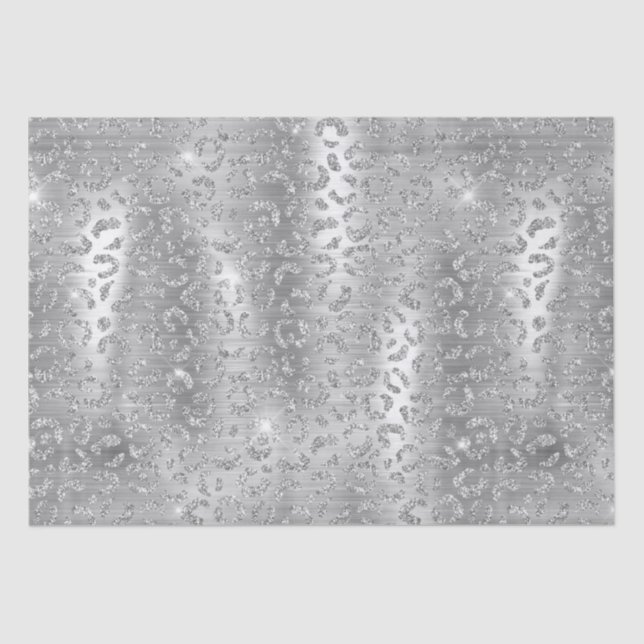 Papel De Seda Silver Glitter Leopard Spots Metallic Animal (Frente )