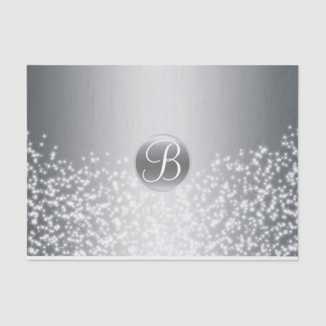 Papel De Seda Silver Sparkle Luzes Monograma - Letra Inicial (Frente )