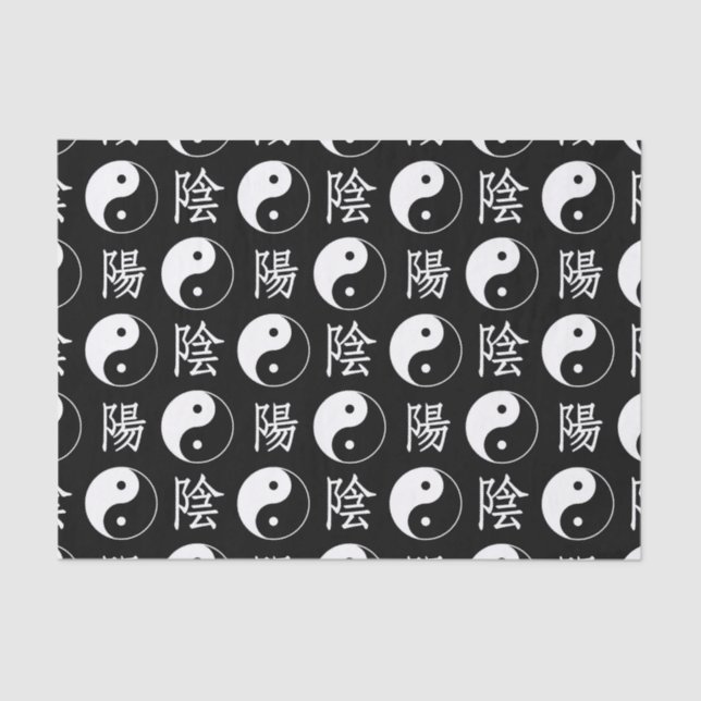 Papel De Seda Símbolo Black Yinyang - Padrão de Texto Chinês (Frente )
