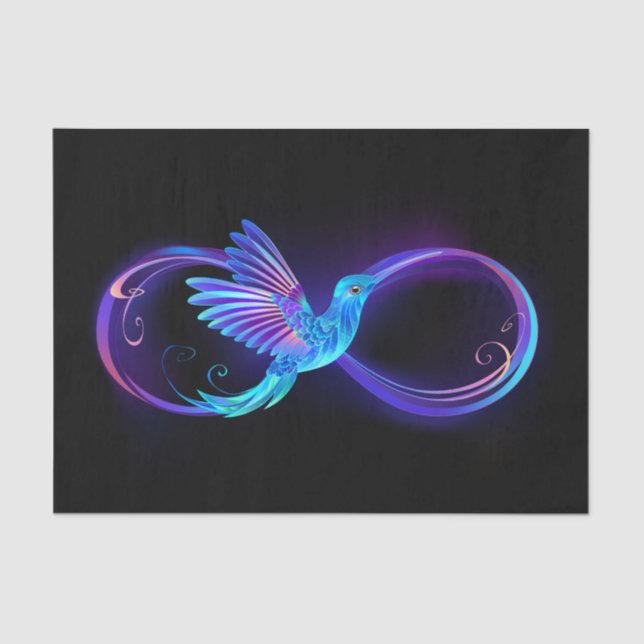 Papel De Seda Símbolo Neon Infinity com Hummingbird brilhante (Frente )