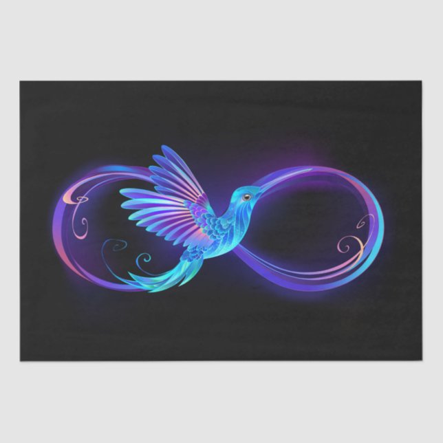 Papel De Seda Símbolo Neon Infinity com Hummingbird brilhante (Frente )