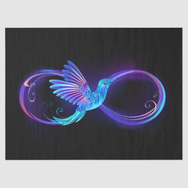 Papel De Seda Símbolo Neon Infinity com Hummingbird brilhante (Frente )