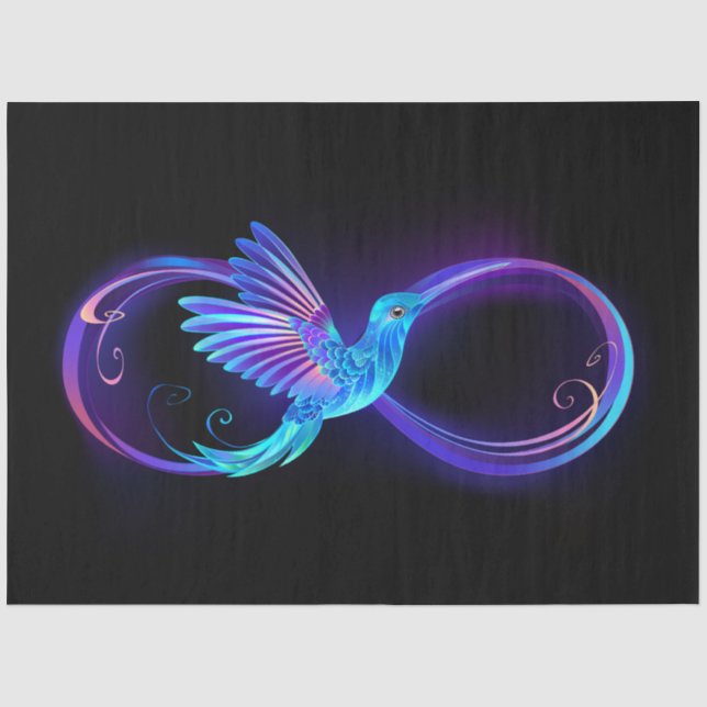 Papel De Seda Símbolo Neon Infinity com Hummingbird brilhante (Frente )