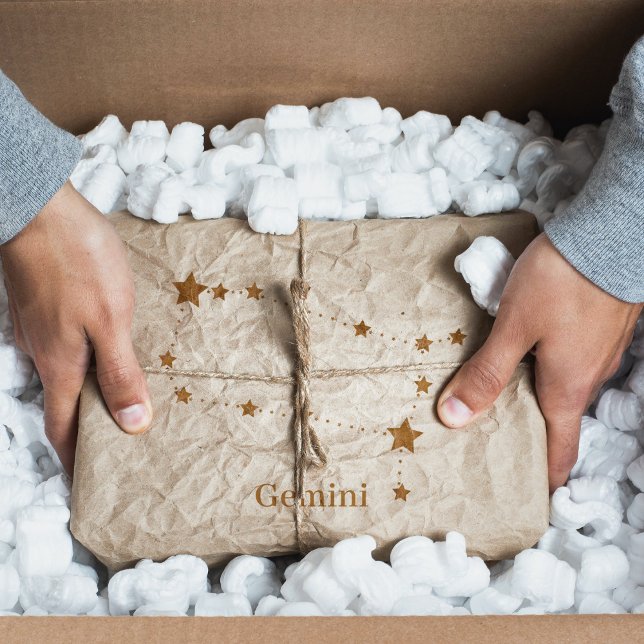 Papel De Seda Símbolo Zodiac Moderno Gemini Dourado | Ar de elem (Criador carregado)