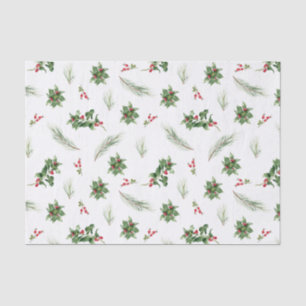 Papel De Seda Simples Clássico Holly Berry Watercolor Natal