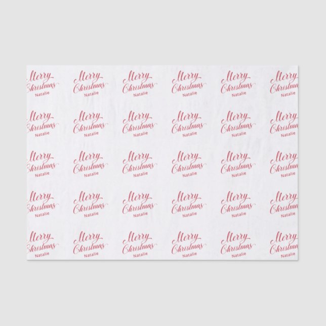 Papel De Seda Simples Elegante - Script Vermelho Moderno Natal (Frente )