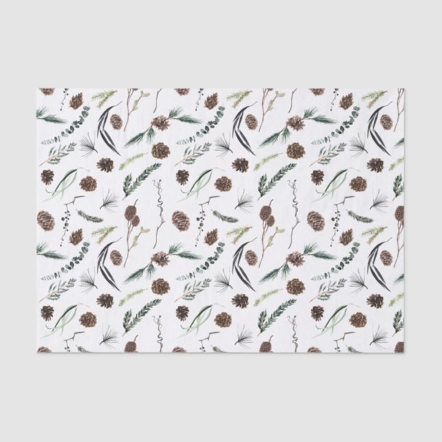 Papel De Seda Simples Eucalyptus Pine Cone Watercolor Natal (Frente )