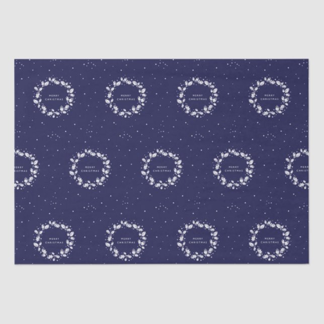 Papel De Seda Simples Marinho Moderno Azul Natal Holly Wreath (Frente )