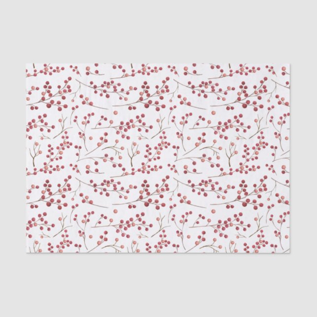 Papel De Seda Simples Red Berry Watercolor Natal (Frente )