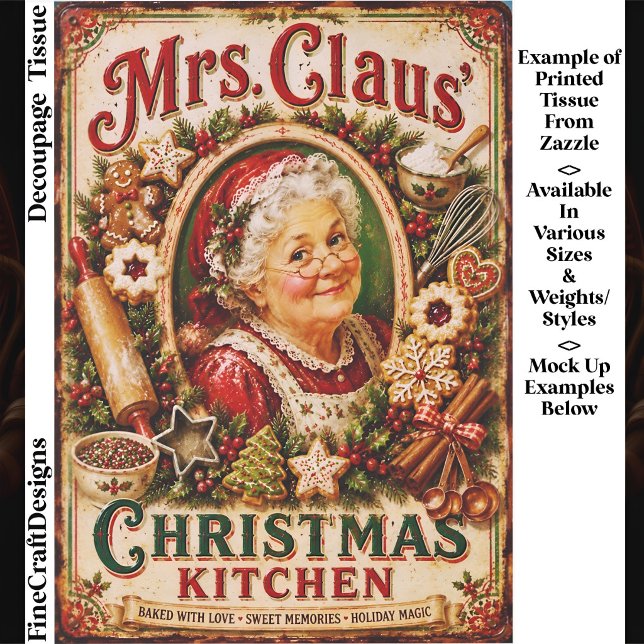 Papel De Seda Sinal de Cozinha de Natal Retro FQ5 Decoupage (Criador carregado)