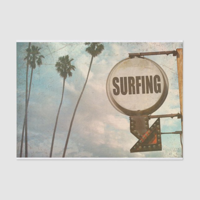 Papel De Seda Sinal de surf - Retro Beach Decoupage Paper (Frente )