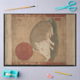 Papel De Seda Sinal do Zodíaco Javali Pintura do Período Edo Jap