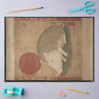 Papel De Seda Sinal do Zodíaco Javali Pintura do Período Edo Jap