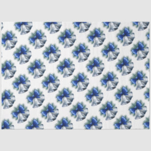 Papel De Seda Sinos de Natal de Prata com Arco Azul